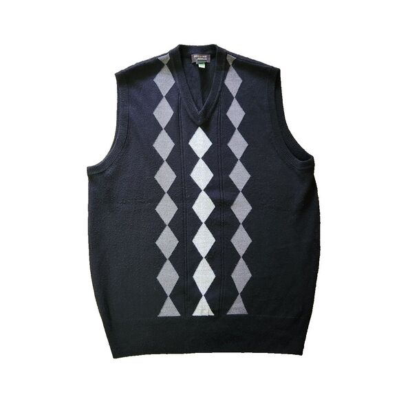 VTG Mens Dockers Knit Vest Size L 100% Acrylic Argyle Diamond Black Gray Preppy - Picture 1 of 10